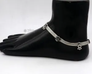 10.5" inches 925 Sterling silver vintage rose flower design 3 string anklets foot bracelet with gorgeous charm ankle jewelry  ank618