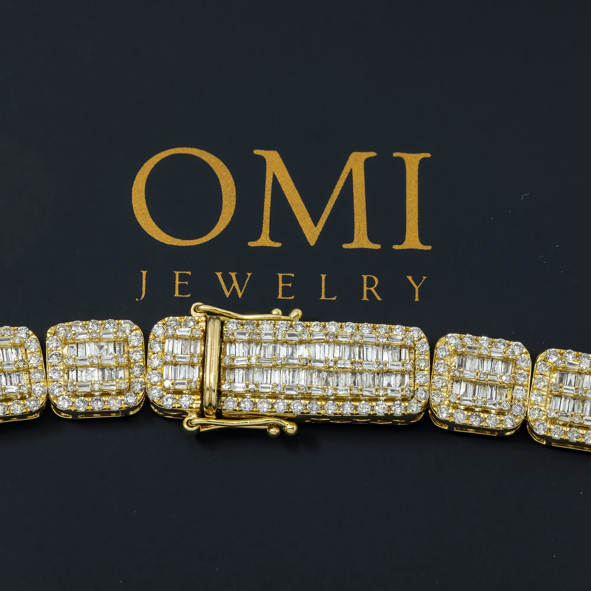 10K GOLD BAGUETTE AND ROUND DIAMOND CLUSTER SQUARE SHAPE CHAIN 11.00 CT