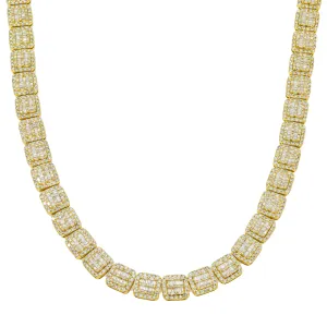 10K GOLD BAGUETTE AND ROUND DIAMOND CLUSTER SQUARE SHAPE CHAIN 11.00 CT