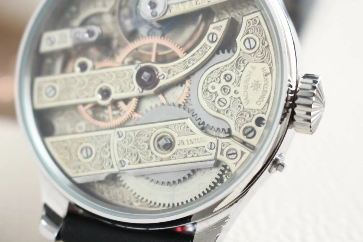 1870s Custom Watch With Vacheron Constantin Pocket Watch Movement Fully Engraved Half Dial