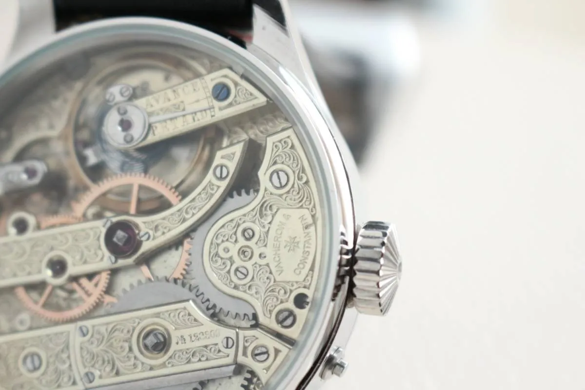 1870s Custom Watch With Vacheron Constantin Pocket Watch Movement Fully Engraved Half Dial
