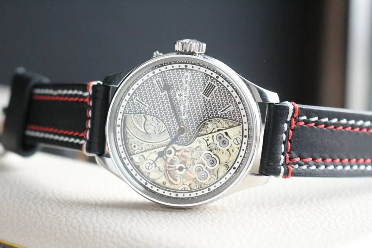 1870s Custom Watch With Vacheron Constantin Pocket Watch Movement Fully Engraved Half Dial
