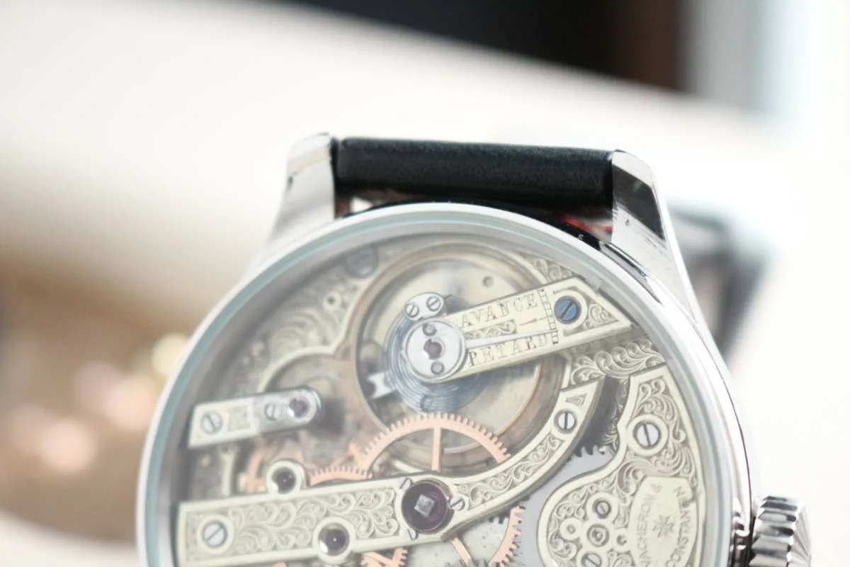 1870s Custom Watch With Vacheron Constantin Pocket Watch Movement Fully Engraved Half Dial