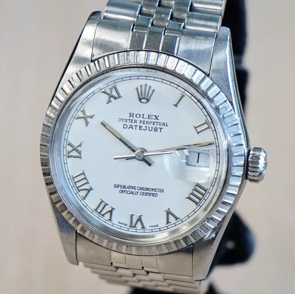 1984 ROLEX Datejust 36 16014 White Dial & Roman Numerals ALL S.S. Automatic Watch