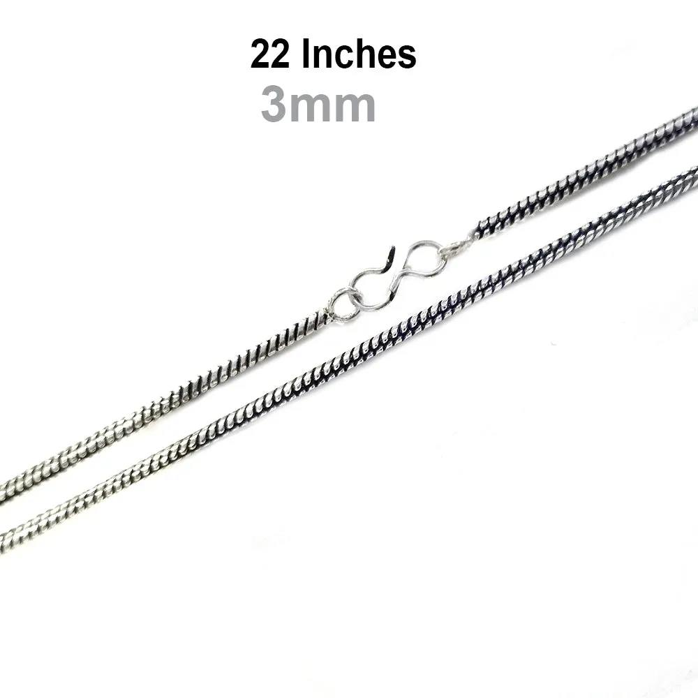 22 Inches long Snake chain with S hook, Silver Oxidized tone, thickness about 3mm