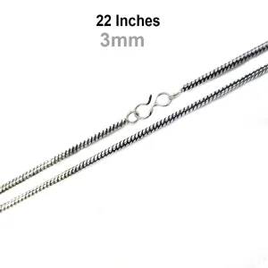 22 Inches long Snake chain with S hook, Silver Oxidized tone, thickness about 3mm