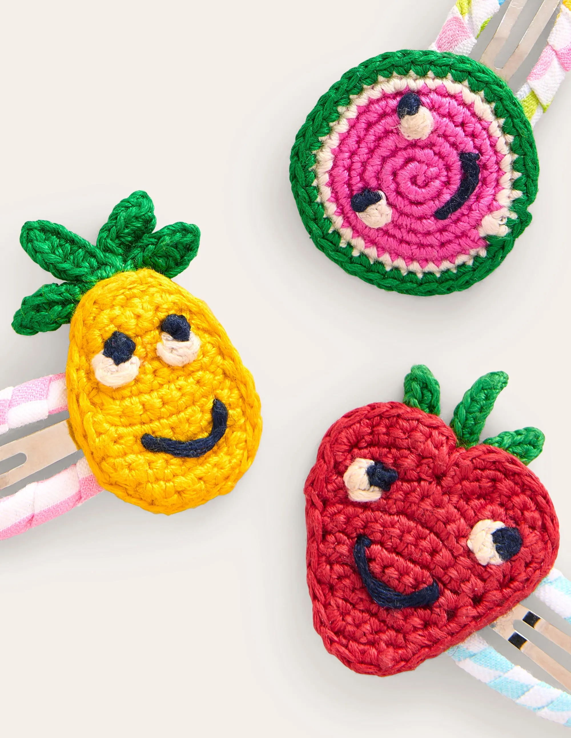 3 Pack Hair Clips-Multi Stripe Crochet Fruit