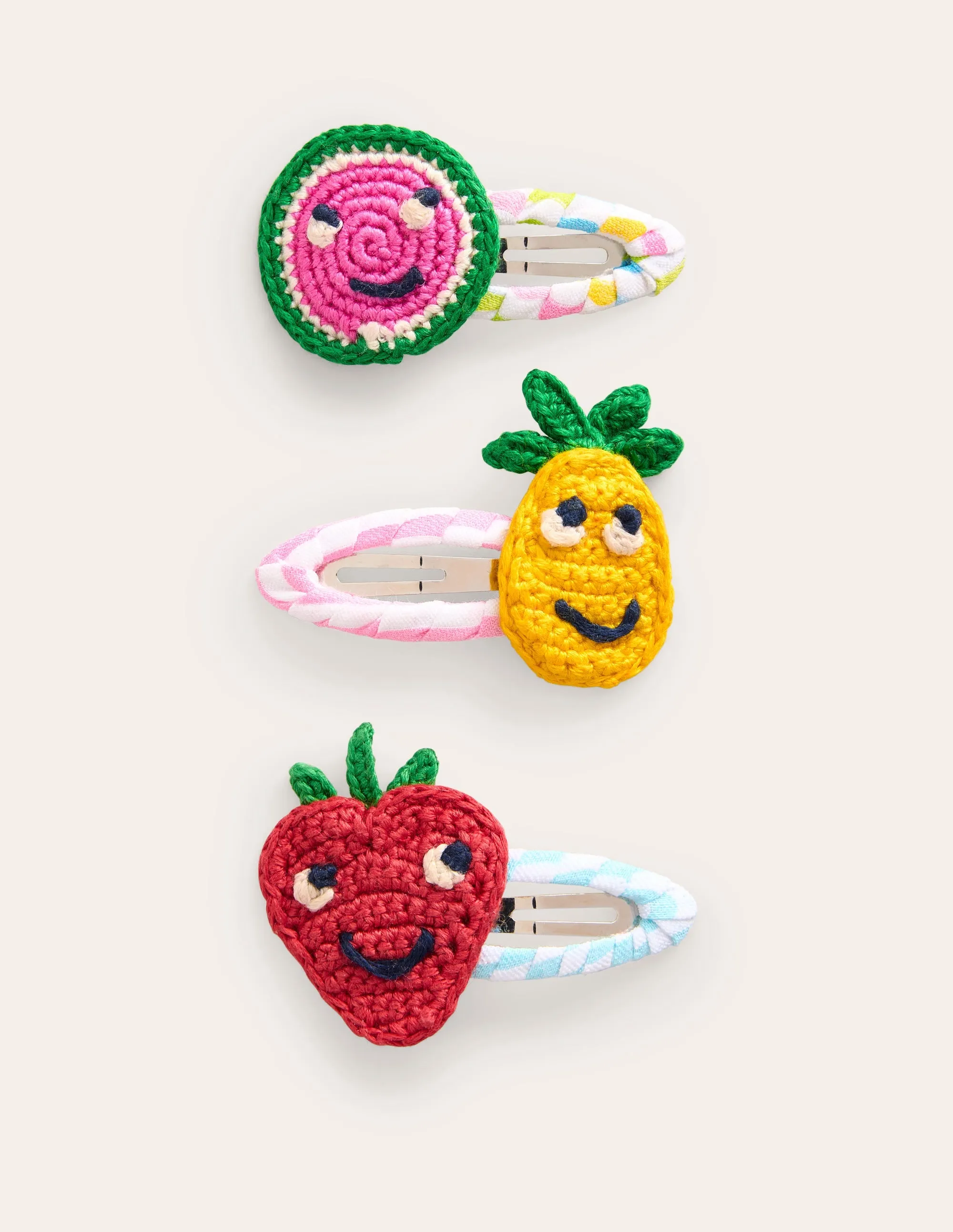 3 Pack Hair Clips-Multi Stripe Crochet Fruit