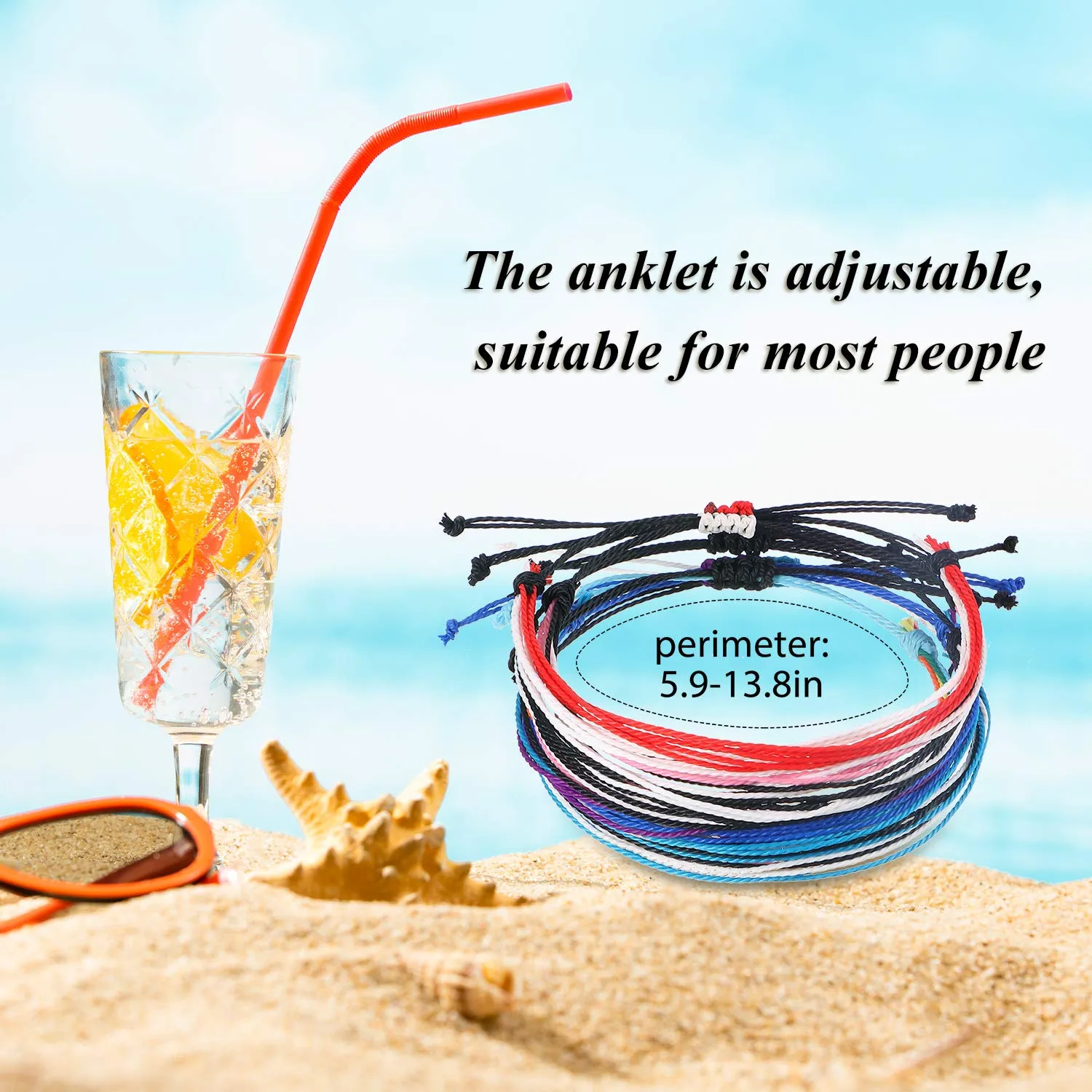 30 Pieces Adjustable Woven Anklets Bracelets Bohemian Braided Rope Bracelets Waterproof Wax Coated Anklets for Women