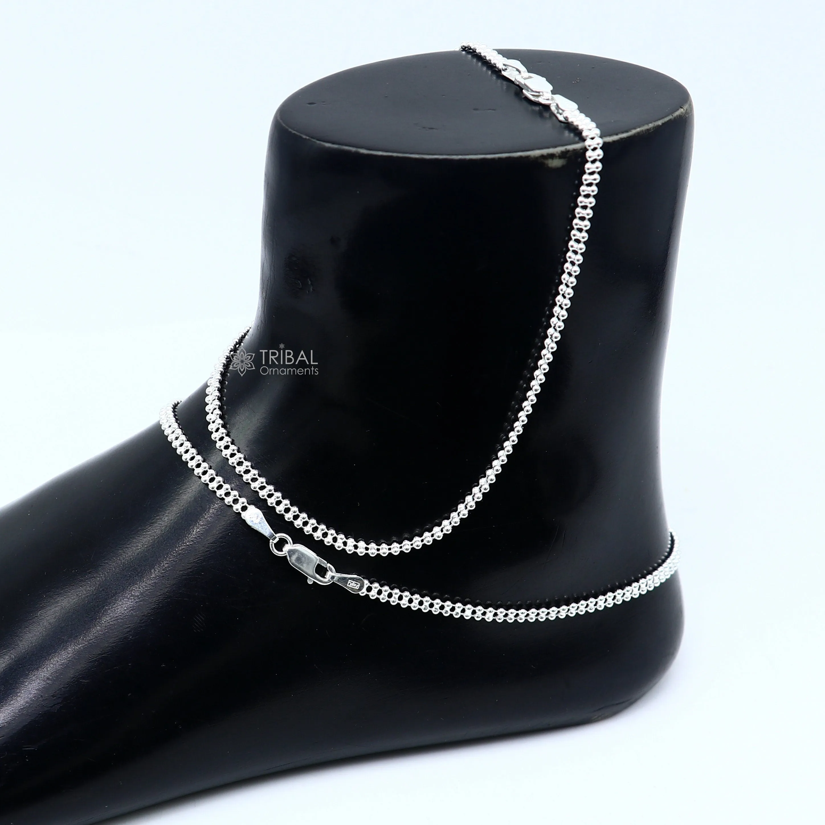3mm 10.5" 925 sterling silver beaded/ball chain anklet bracelet amazing light weight delicate anklets belly dance silver jewelry ank602