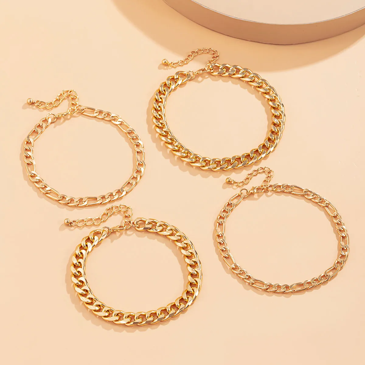 4Pcs/Set Kpop Miami Curb Aluminium Chain Anklets