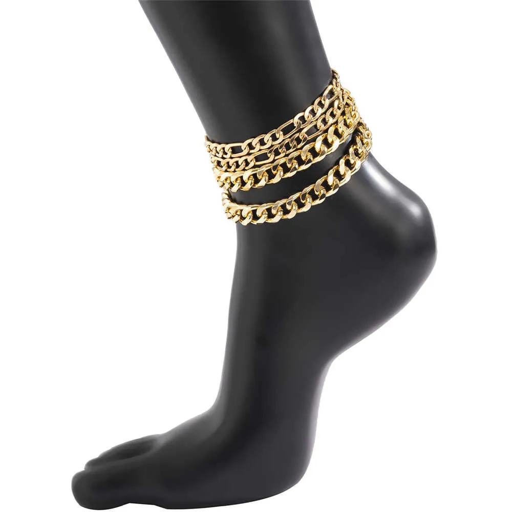 4Pcs/Set Kpop Miami Curb Aluminium Chain Anklets