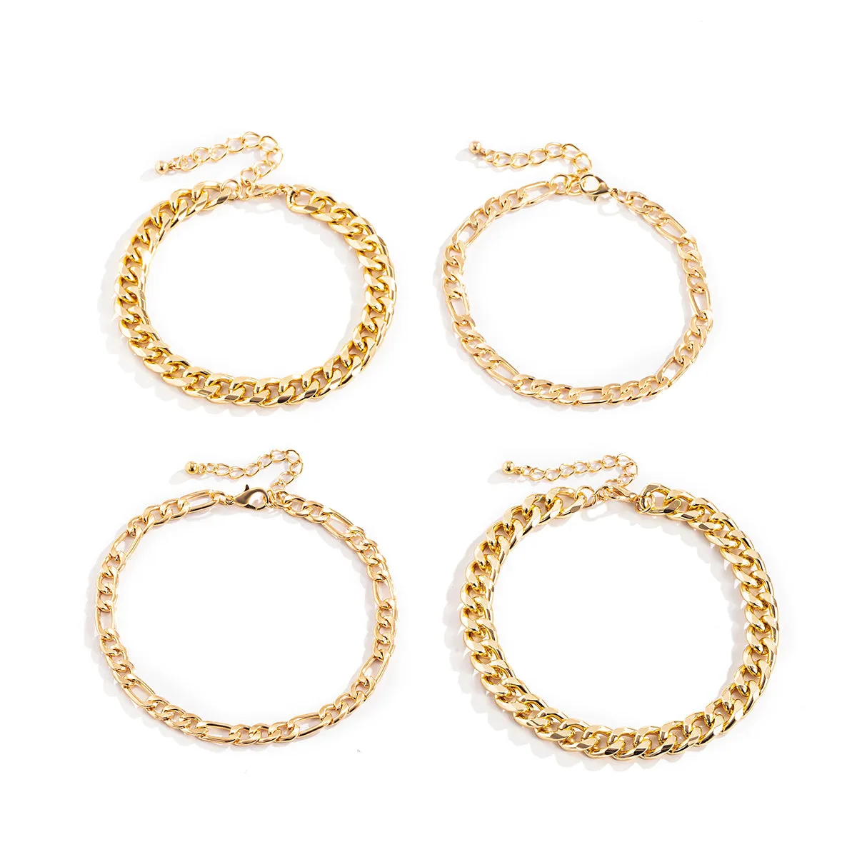 4Pcs/Set Kpop Miami Curb Aluminium Chain Anklets