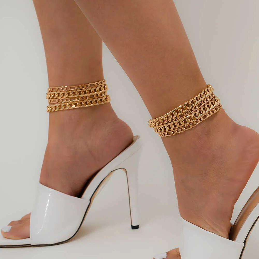 4Pcs/Set Kpop Miami Curb Aluminium Chain Anklets