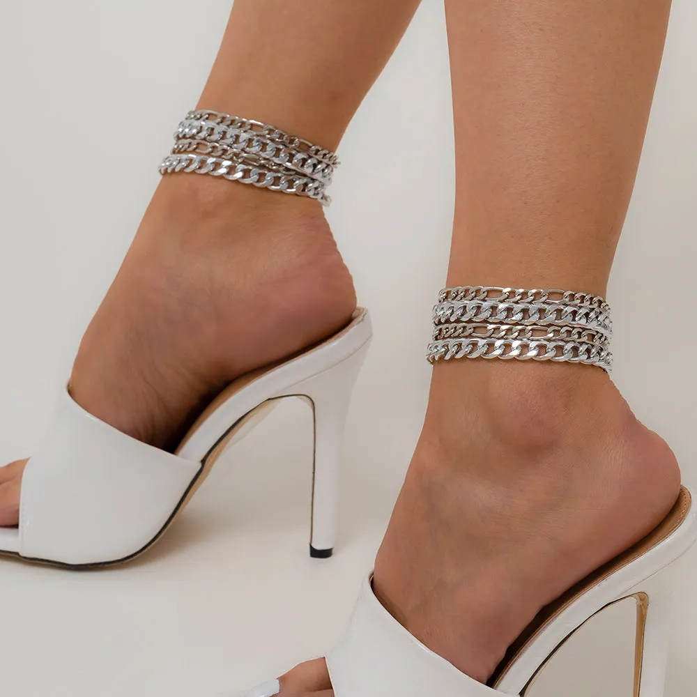 4Pcs/Set Kpop Miami Curb Aluminium Chain Anklets
