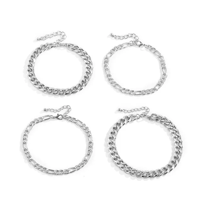 4Pcs/Set Kpop Miami Curb Aluminium Chain Anklets