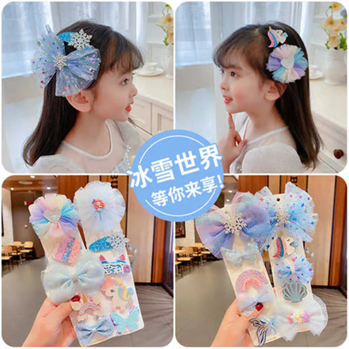 5 قطعة/المجموعة الفتيات لطيف الكرتون الشيفون . 5pcs/set Girls Cute Cartoon Chiffon Bow Hairpins Kids