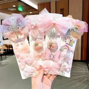 5 قطعة/المجموعة الفتيات لطيف الكرتون الشيفون . 5pcs/set Girls Cute Cartoon Chiffon Bow Hairpins Kids