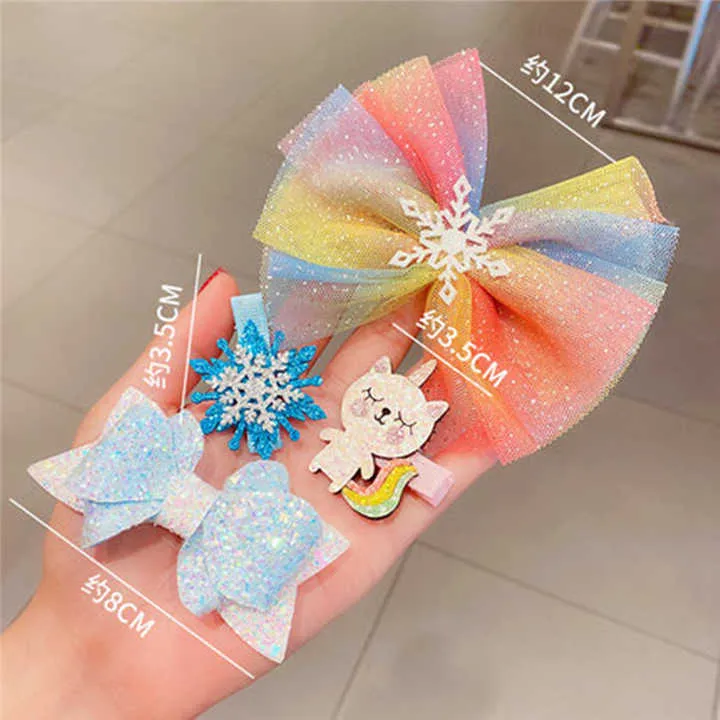 5 قطعة/المجموعة الفتيات لطيف الكرتون الشيفون . 5pcs/set Girls Cute Cartoon Chiffon Bow Hairpins Kids