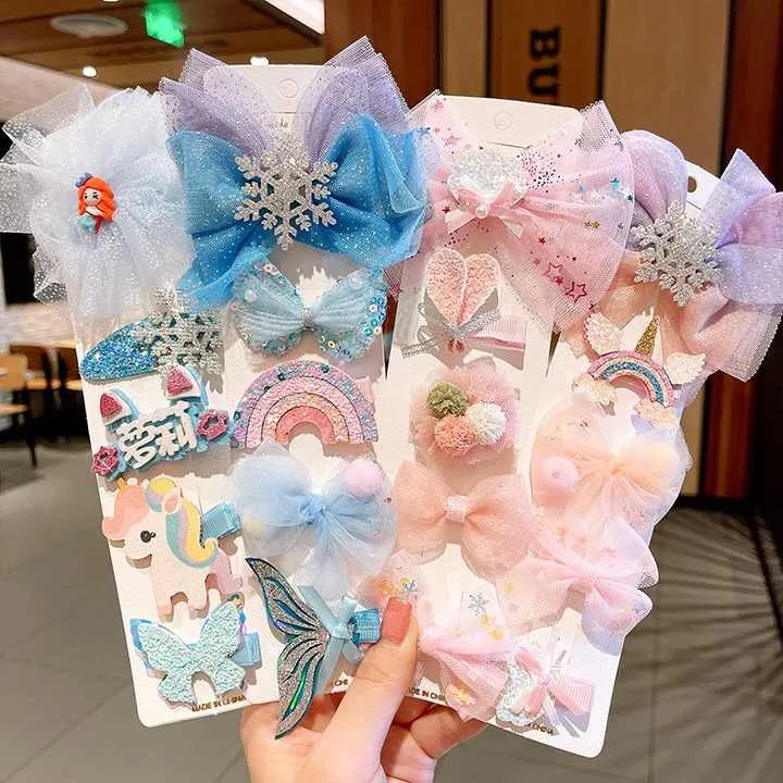 5 قطعة/المجموعة الفتيات لطيف الكرتون الشيفون . 5pcs/set Girls Cute Cartoon Chiffon Bow Hairpins Kids