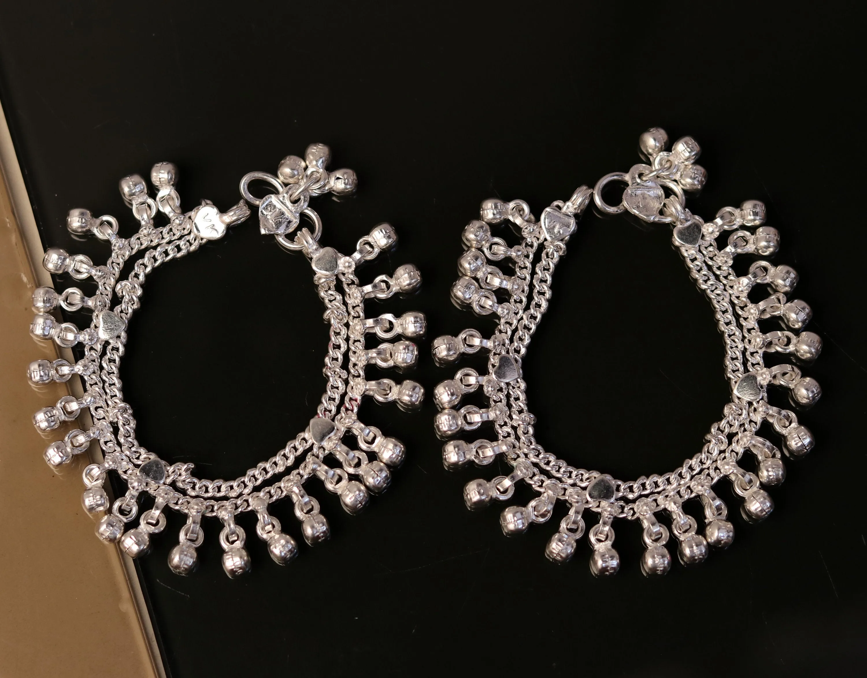 5.8" Handmade vintage antique style sterling silver fabulous noisy jingle bells anklets , baby foot bracelet tribal ethnic jewelry  ank192