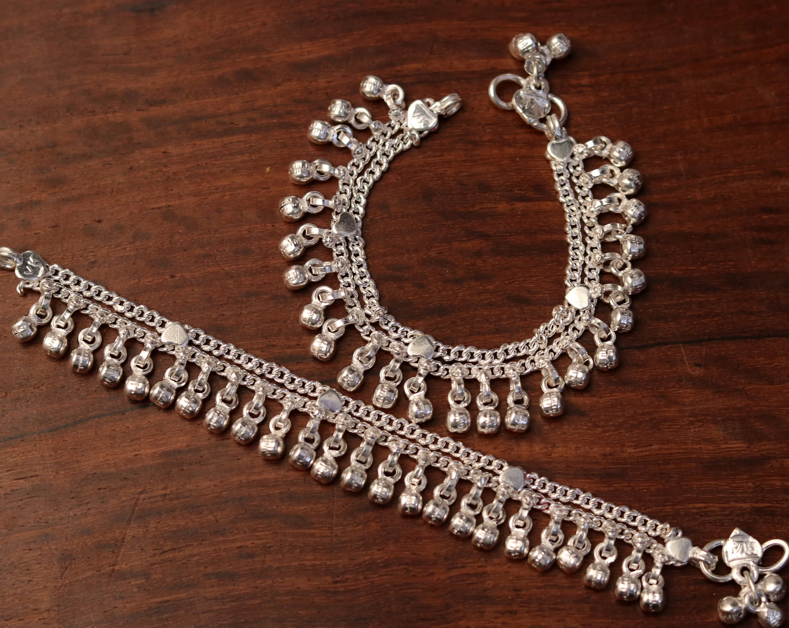 5.8" Handmade vintage antique style sterling silver fabulous noisy jingle bells anklets , baby foot bracelet tribal ethnic jewelry  ank192