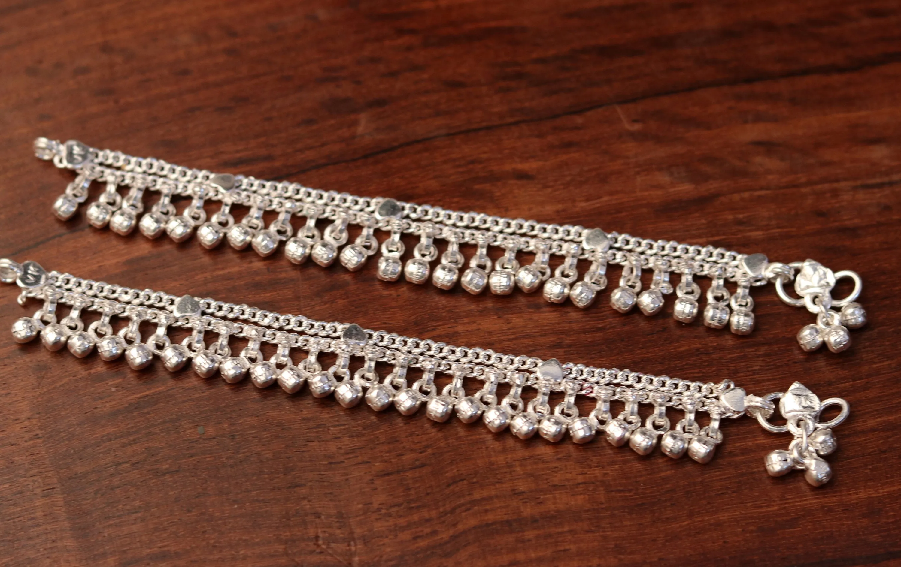 5.8" Handmade vintage antique style sterling silver fabulous noisy jingle bells anklets , baby foot bracelet tribal ethnic jewelry  ank192
