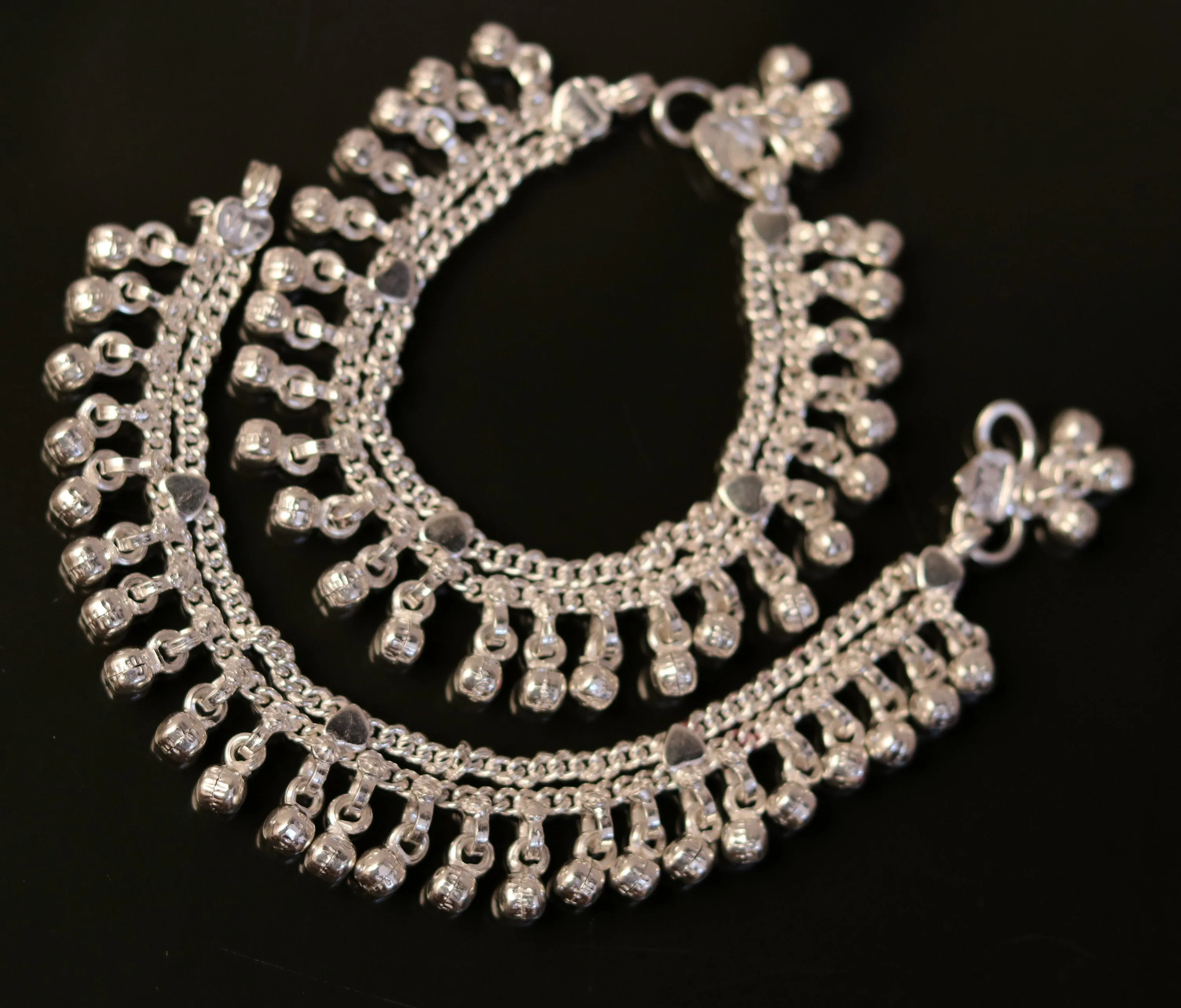 5.8" Handmade vintage antique style sterling silver fabulous noisy jingle bells anklets , baby foot bracelet tribal ethnic jewelry  ank192