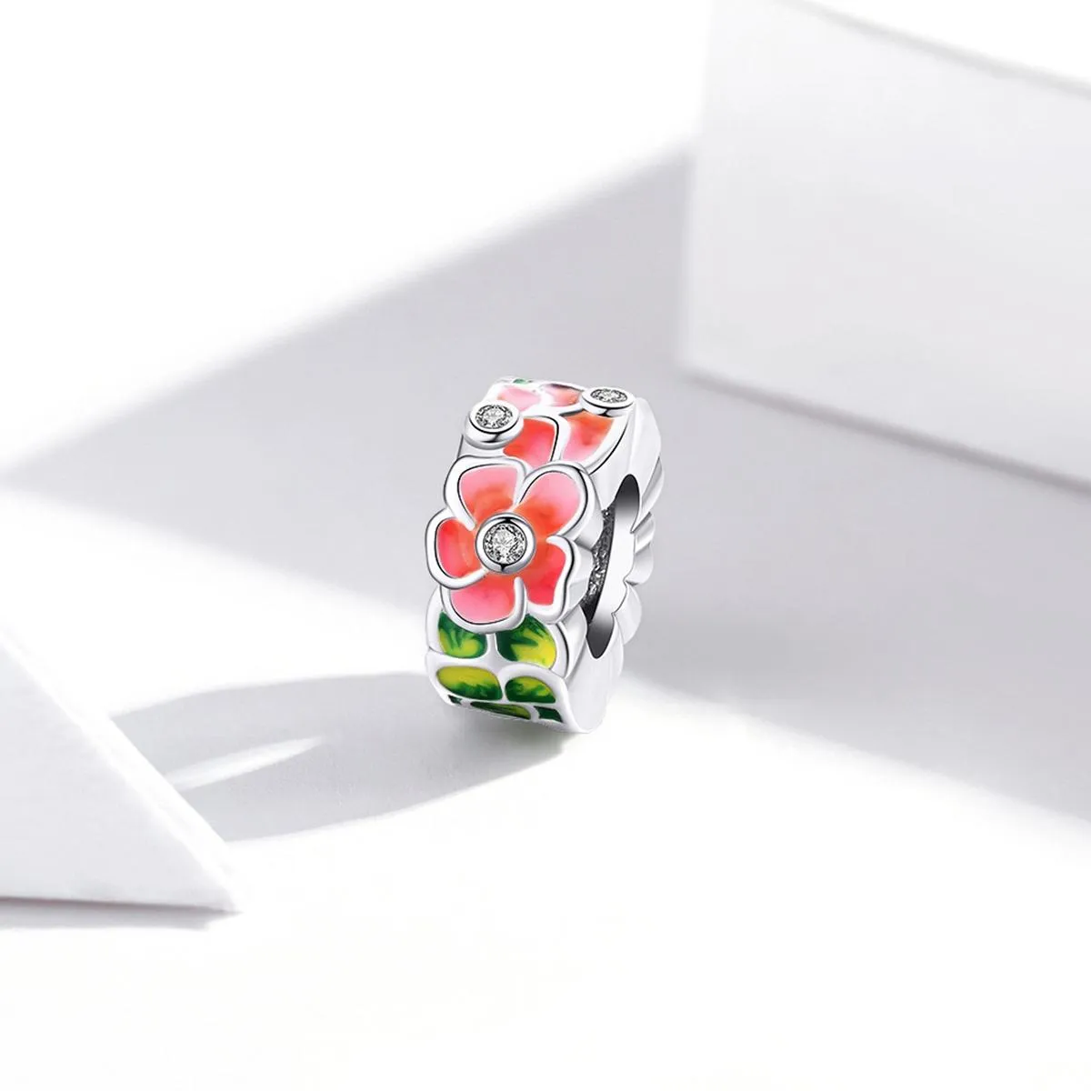 925 Sterling Silver Colorful Flower Beads For Diy Bracelets & Necklaces