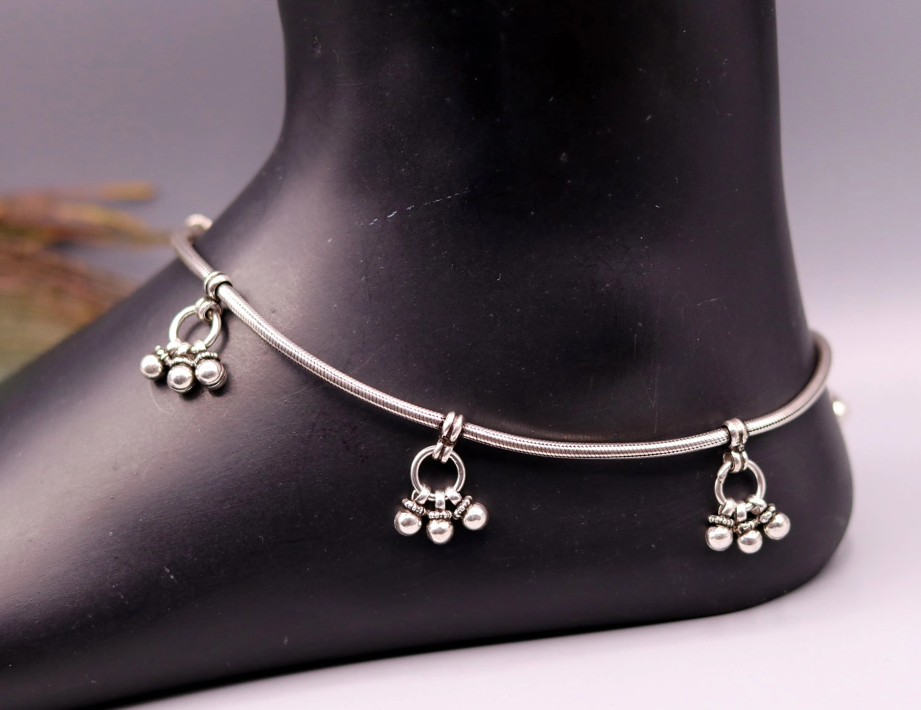 925 Sterling silver vintage handmade antique design stylish anklet foot bracelet hanging bells tribal belly dance charm ankle jewelry ank120