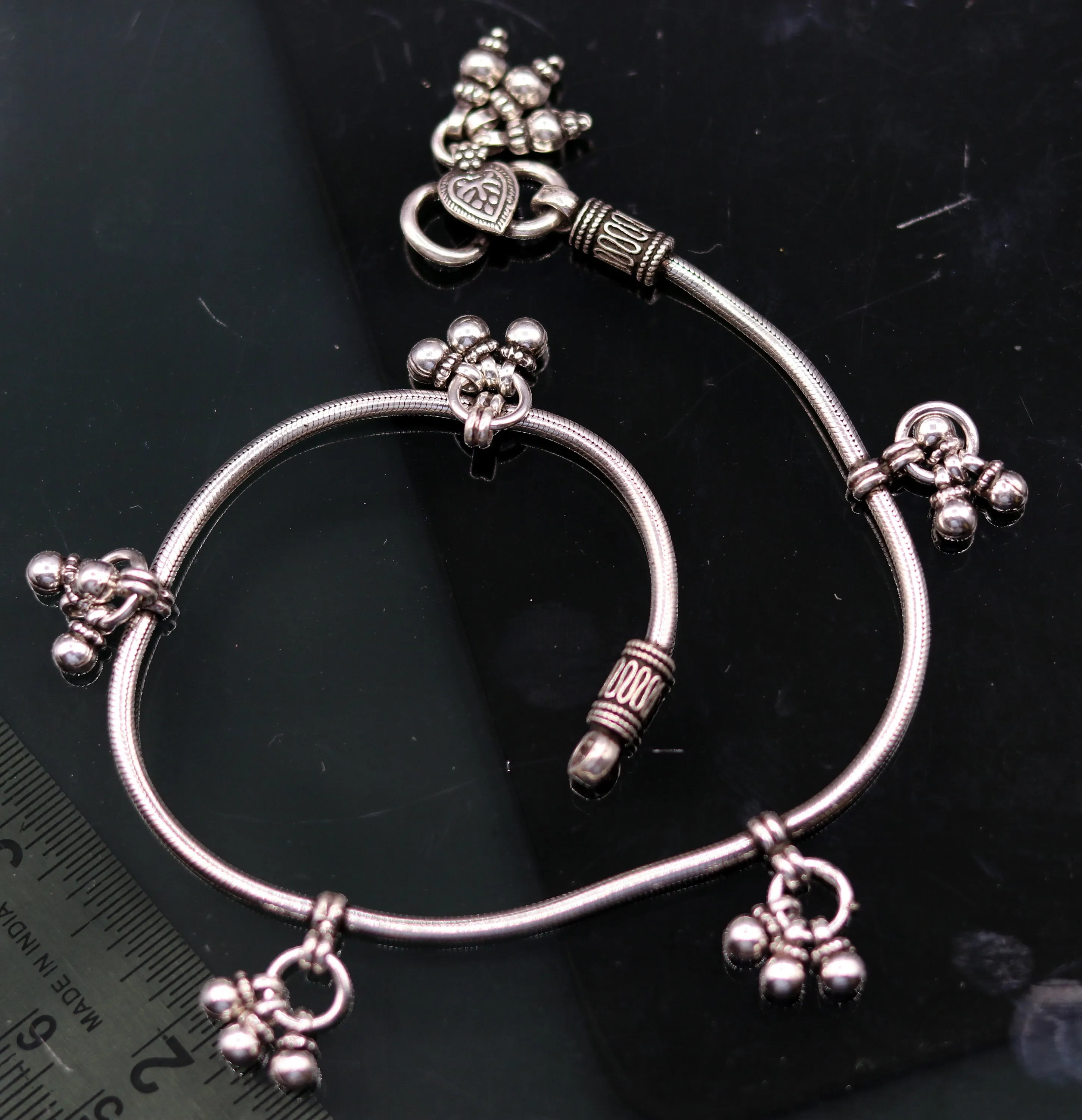 925 Sterling silver vintage handmade antique design stylish anklet foot bracelet hanging bells tribal belly dance charm ankle jewelry ank120