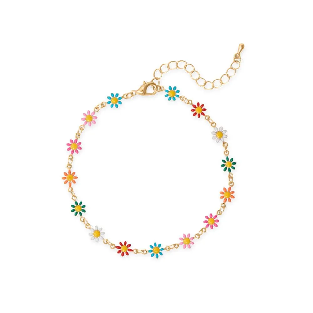 9"   1.5" Multi Color Enamel Flower Fashion Anklet