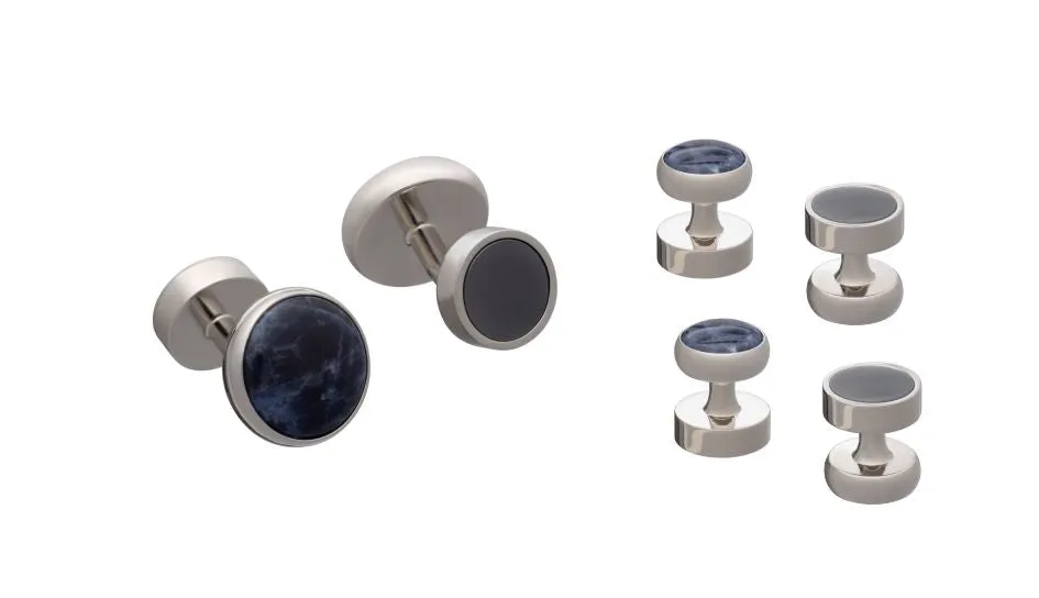 All Change' Set of 4 Reversible Hematite & Sodalite Dress Studs