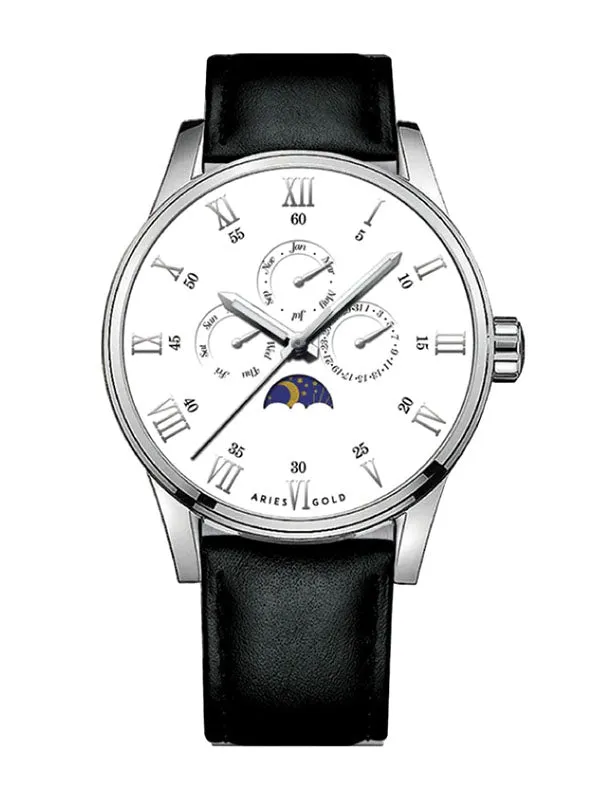 Aries Gold Multifunction Leather Strap G 7019 S-W Watch