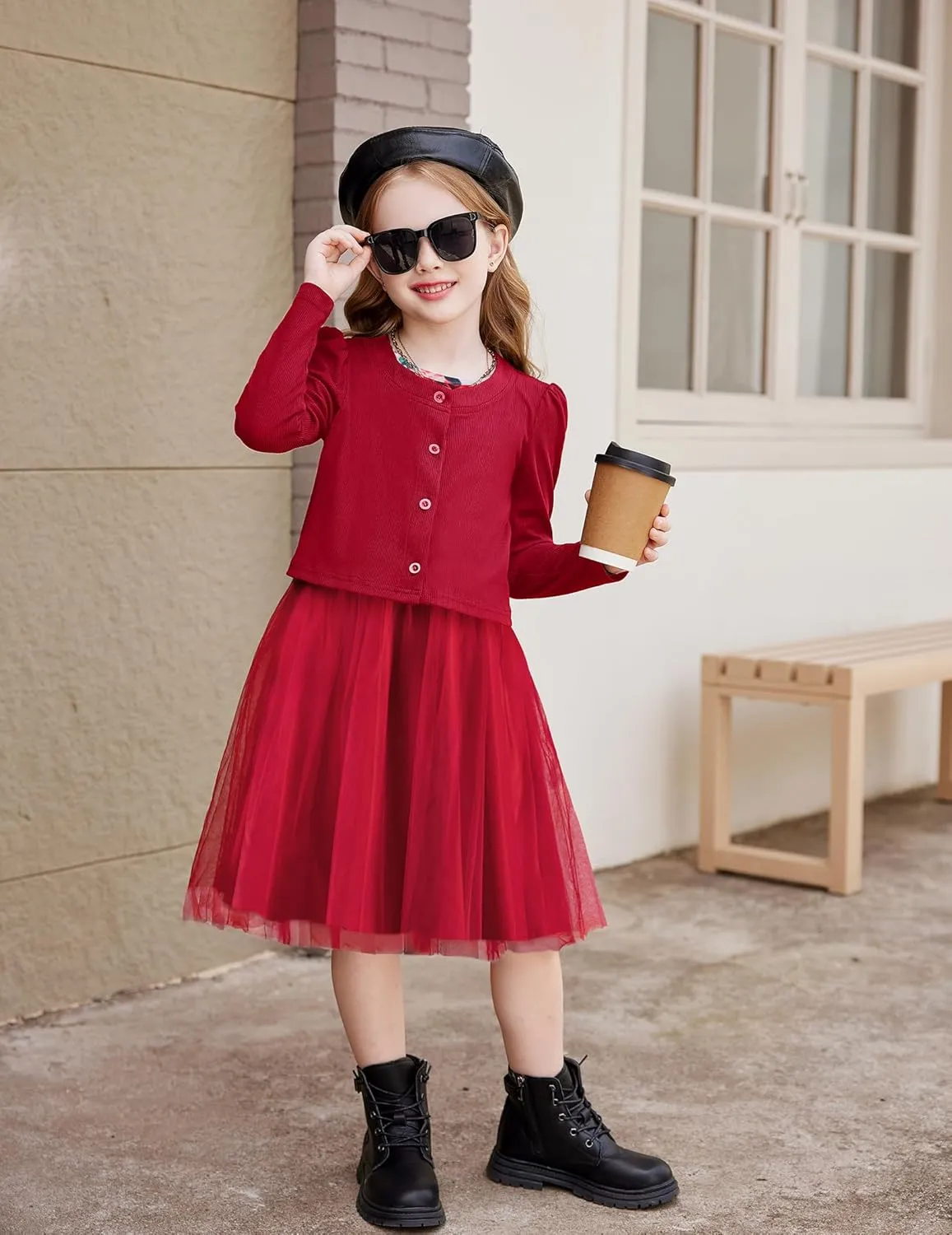 Arshiner Toddler Tutu Dress and Knit Cardigan Girls Set