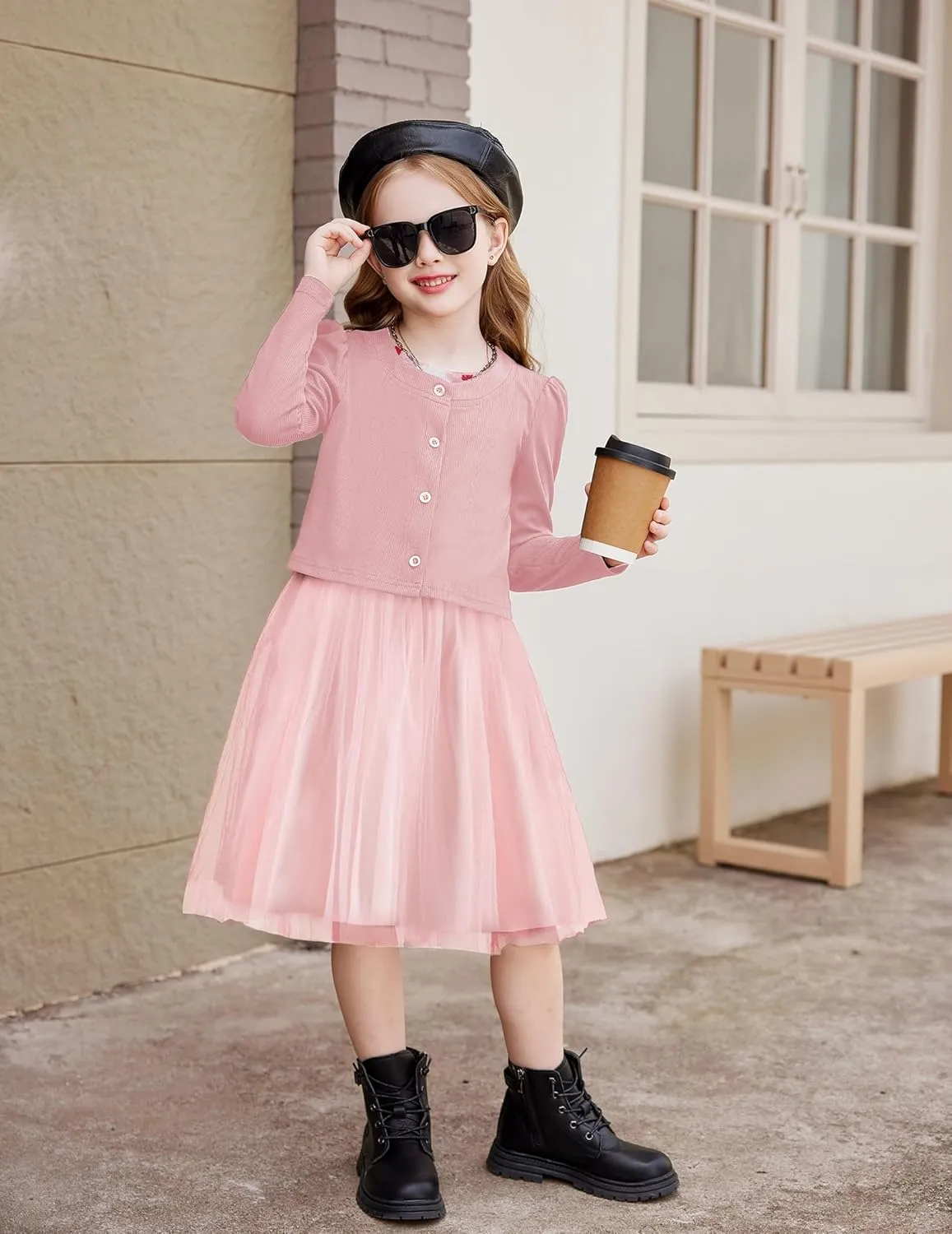 Arshiner Toddler Tutu Dress and Knit Cardigan Girls Set