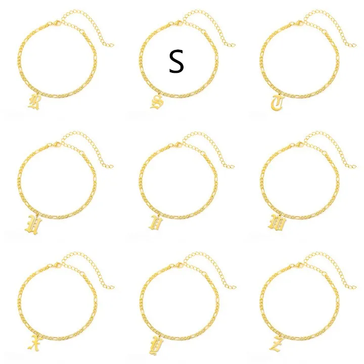 AZ ancient English alphabet stainless steel anklet