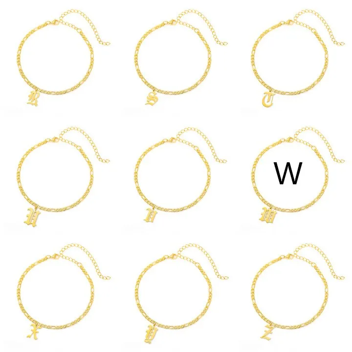 AZ ancient English alphabet stainless steel anklet