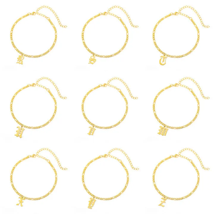 AZ ancient English alphabet stainless steel anklet