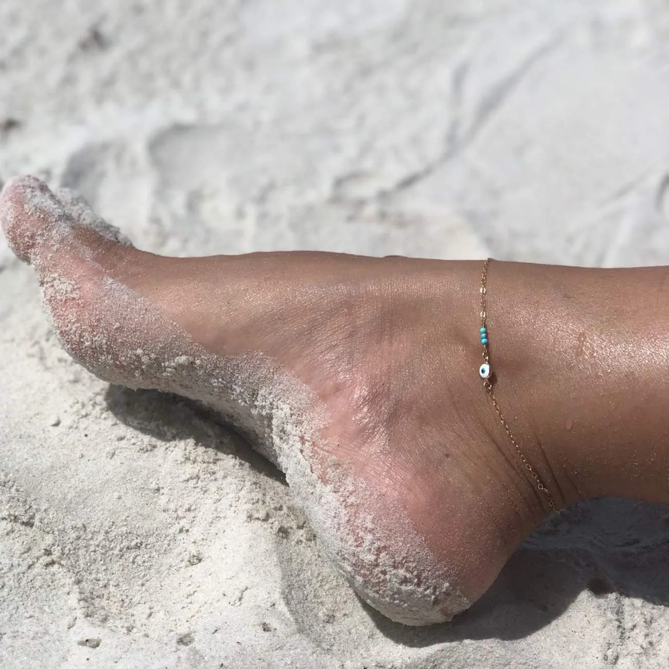 BENEIGE Dainty Evil Eye Anklet,14k Gold Plated Ankle Bracelet with Cute 3 Turquoise Handmade Foot Chain for Women 3 Turquoise Evil Eye