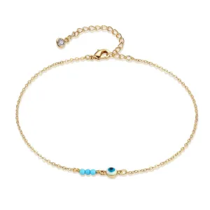 BENEIGE Dainty Evil Eye Anklet,14k Gold Plated Ankle Bracelet with Cute 3 Turquoise Handmade Foot Chain for Women 3 Turquoise Evil Eye