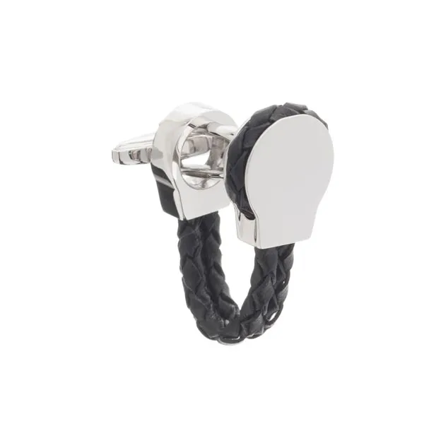 Black Braided Genuine Leather Cufflinks