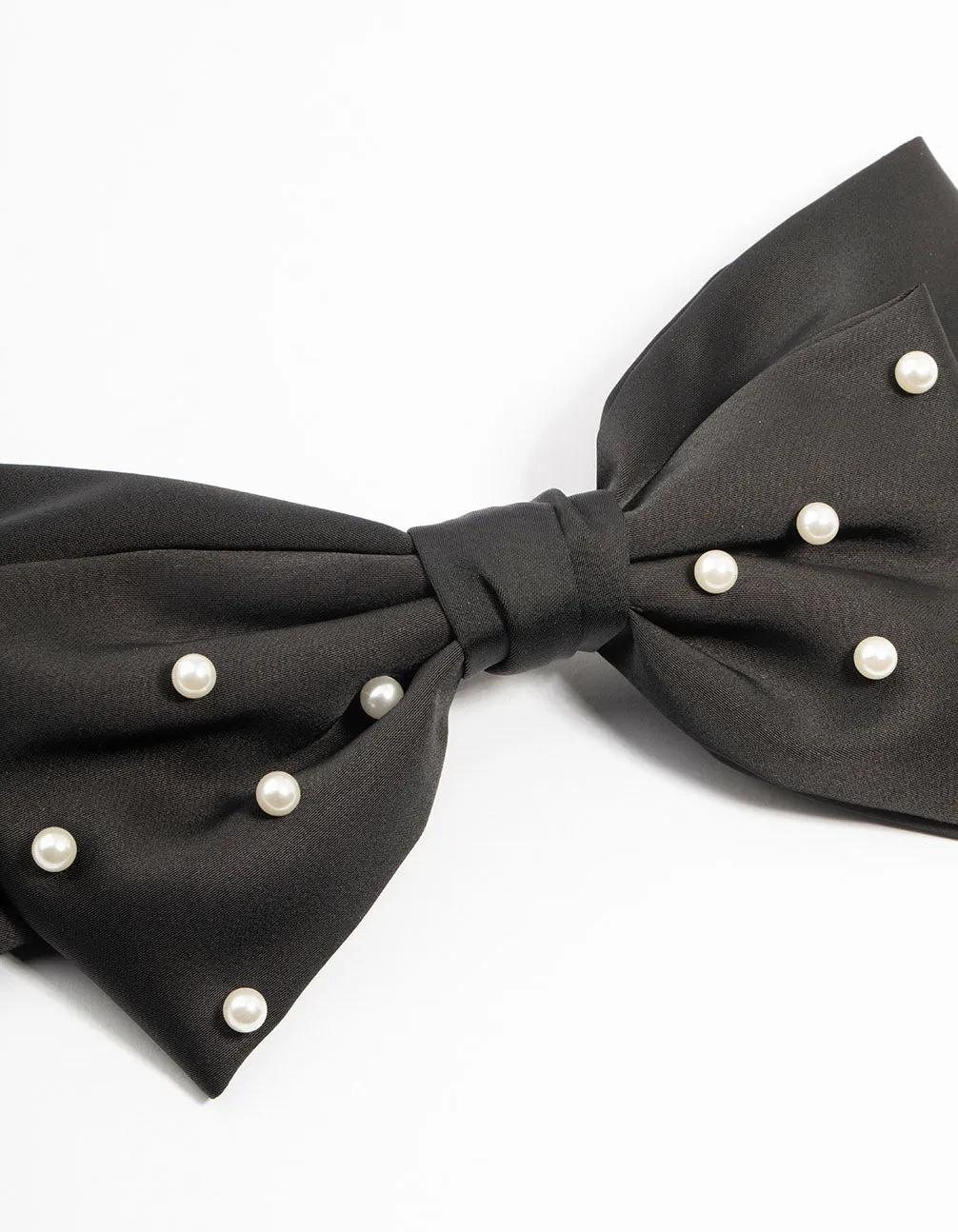 Black Fabric Pearl Bow Clip