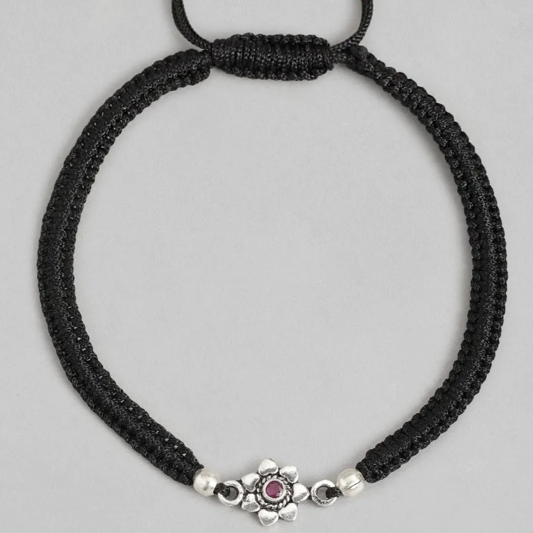 Black thread flower 925 Sterling Silver Anklets
