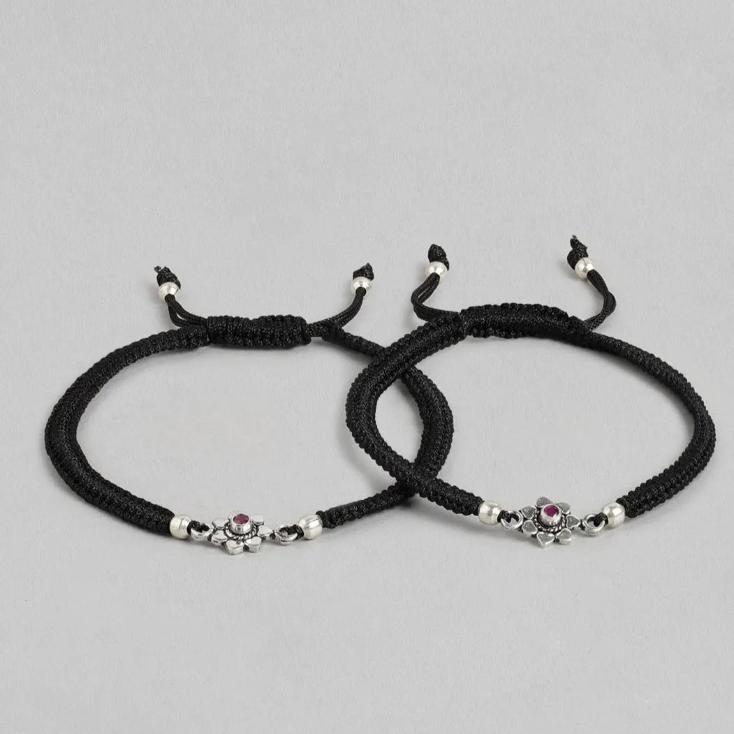 Black thread flower 925 Sterling Silver Anklets