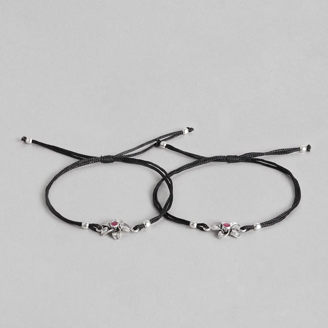 Black Thread Woven Thread Anklets in 925 Sterling Silver