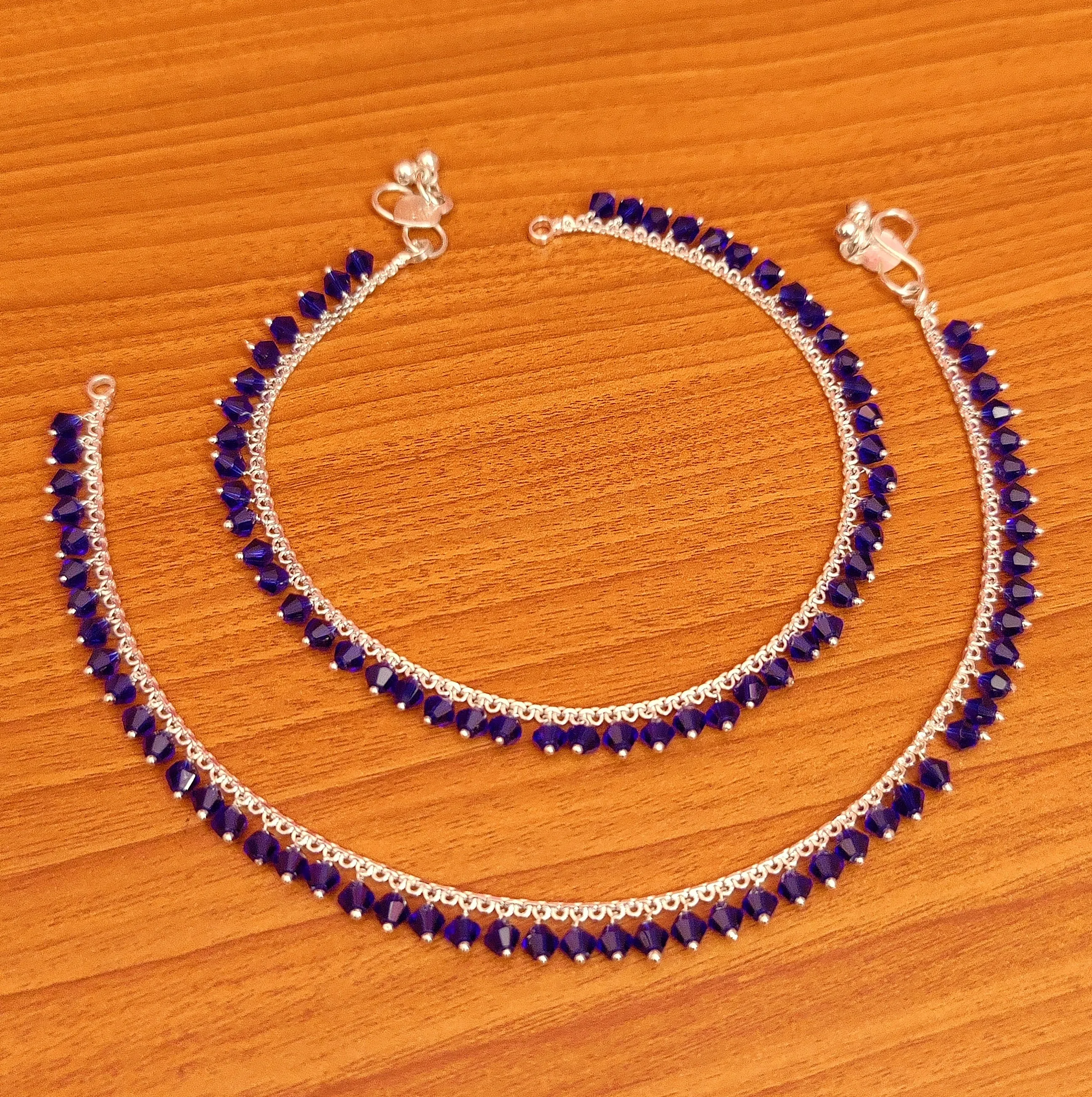 BLUE CRYSTAL SILVER PLATED CRYSTAL ANKLETS