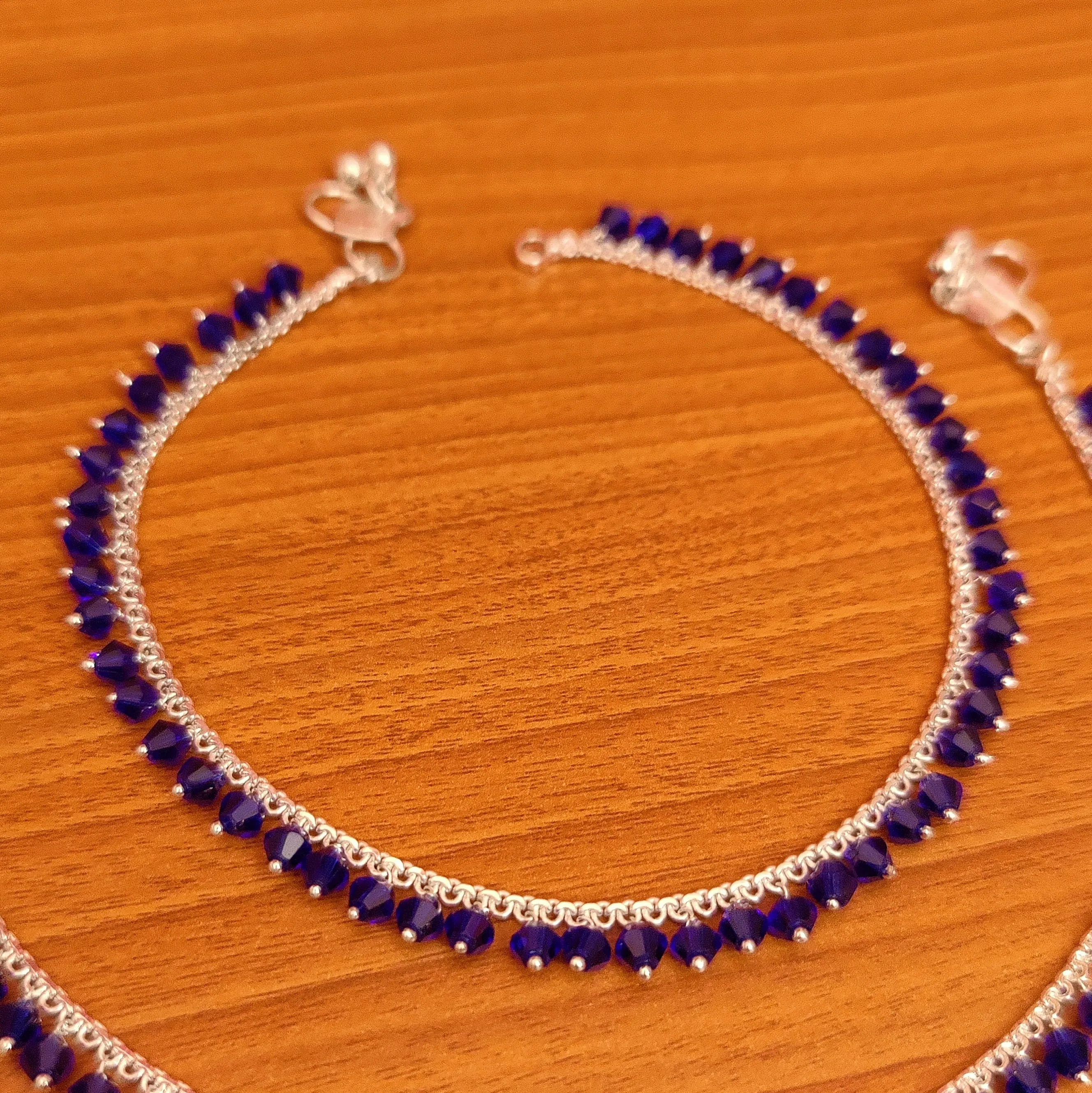 BLUE CRYSTAL SILVER PLATED CRYSTAL ANKLETS