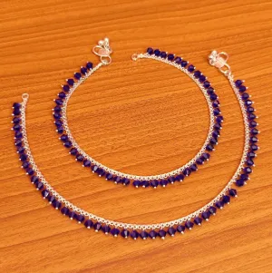 BLUE CRYSTAL SILVER PLATED CRYSTAL ANKLETS