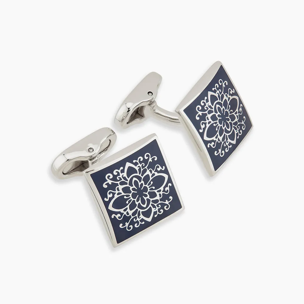 Blue Floral Square Cufflinks